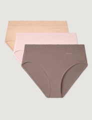 Women's Second Skin High-Rise Brief, Lace Waist (3-Pack)