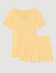 Women's Cotton Pointelle Rib Tee & Short Set