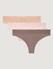 Women's Second Skin Thong, Lace Waist (3-Pack)